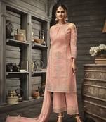 Peach Embroidered Georgette Semi Stitched Salwar With Dupatta