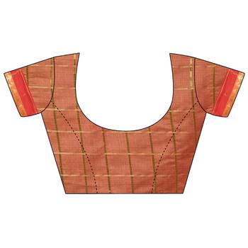 Peach & Red Woven Zari Cotton Silk Saree With Blouse Pics 3