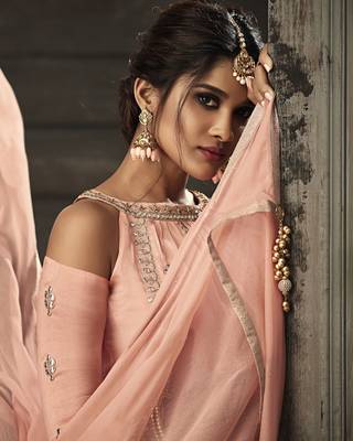 Peach Embroidered Georgette Semi Stitched Salwar With Dupatta 3