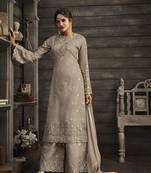 Grey Embroidered Georgette Semi Stitched Salwar With Dupatta