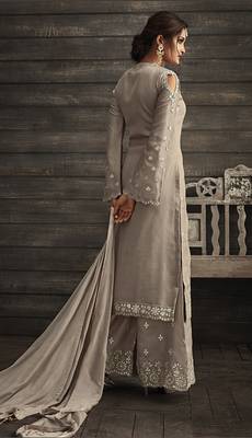Grey Embroidered Georgette Semi Stitched Salwar With Dupatta 3