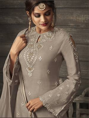 Grey Embroidered Georgette Semi Stitched Salwar With Dupatta 4