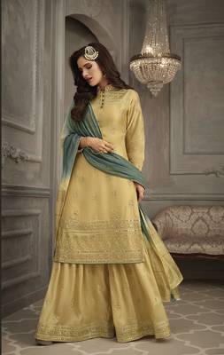 Mustard Embroidered Georgette Semi Stitched Salwar With Dupatta 1