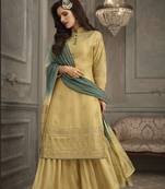 Mustard Embroidered Georgette Semi Stitched Salwar With Dupatta