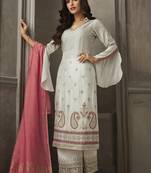 Grey Embroidered Georgette Semi Stitched Salwar With Dupatta