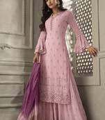 Pink Embroidered Georgette Semi Stitched Salwar With Dupatta