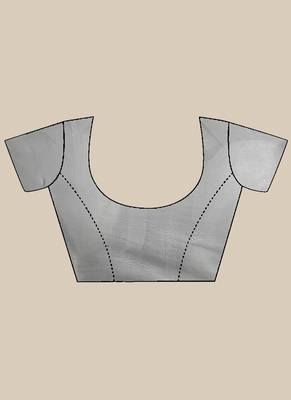 Grey Foil/Rubber print with Zari Border Organza Saree With Blouse Pics 3