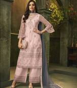 Pink Embroidered Net Semi Stitched Salwar With Dupatta