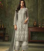 Green Embroidered Net Semi Stitched Salwar With Dupatta