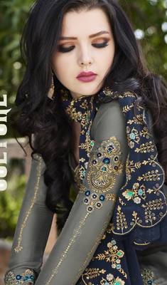 Blue Embroidered Satin Semi Stitched Salwar With Dupatta 2