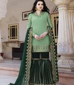 Green Embroidered Satin Semi Stitched Salwar With Dupatta