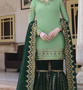 Green Embroidered Satin Semi Stitched Salwar With Dupatta 2