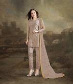 Grey Embroidered Net Semi Stitched Salwar With Dupatta