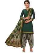 Women's Dark Green & White Cotton Printed Readymade Salwar Suit Set