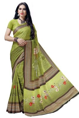 Green woven bemberg saree with blouse 1