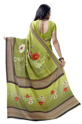 Green woven bemberg saree with blouse 2