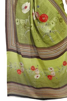 Green woven bemberg saree with blouse 3