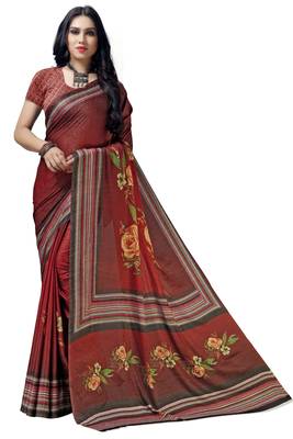Red woven bemberg saree with blouse 1