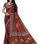 Red woven bemberg saree with blouse