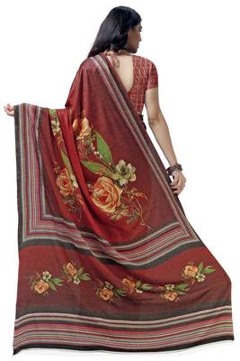 Red woven bemberg saree with blouse 2