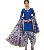 Women's Blue & White Cotton Printed Readymade Salwar Suit Set