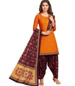 Women's Orange & Wine Cotton Printed Readymade Salwar Suit Set