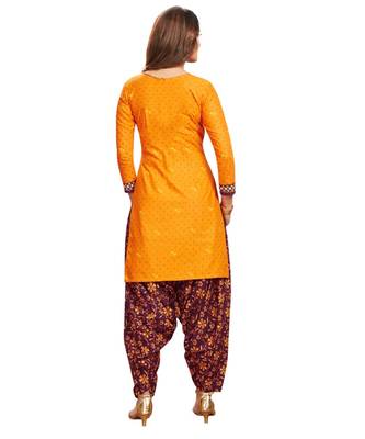 Women's Orange & Wine Cotton Printed Readymade Salwar Suit Set 2