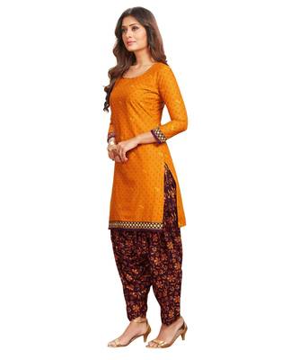 Women's Orange & Wine Cotton Printed Readymade Salwar Suit Set 3
