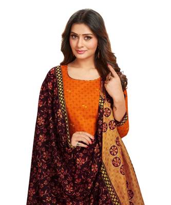 Women's Orange & Wine Cotton Printed Readymade Salwar Suit Set 4