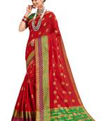 Red Woven Cotton Silk Saree With Blouse