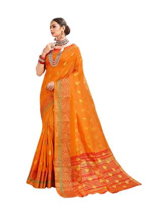 Orange Woven Cotton Silk Saree With Blouse 1