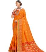 Orange Woven Cotton Silk Saree With Blouse
