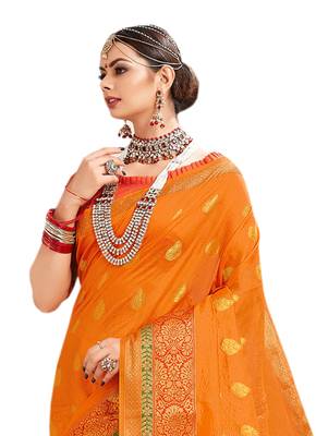 Orange Woven Cotton Silk Saree With Blouse 3
