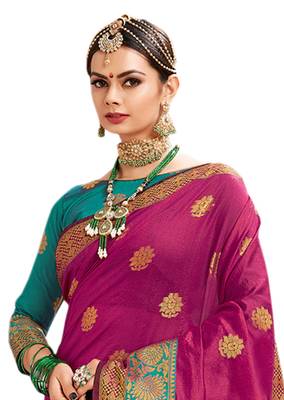Magenta Woven Cotton Silk Saree With Blouse 3