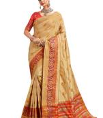 Beige Woven Cotton Silk Saree With Blouse