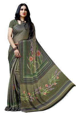 Green woven bemberg saree with blouse 1