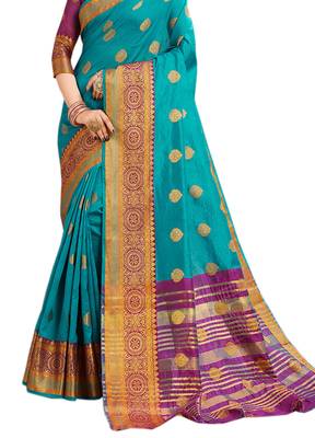 Green Woven Cotton Silk Saree With Blouse 2