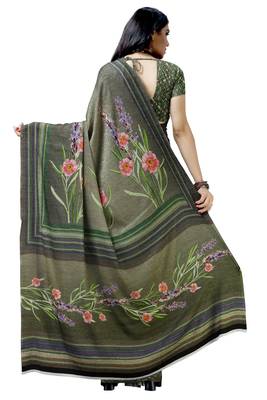 Green woven bemberg saree with blouse 2