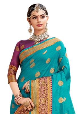 Green Woven Cotton Silk Saree With Blouse 3
