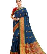 Blue Woven Cotton Silk Saree With Blouse