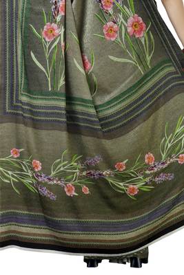 Green woven bemberg saree with blouse 3