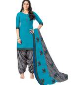Women's Sky Blue & Grey Cotton Printed Readymade Salwar Suit Set