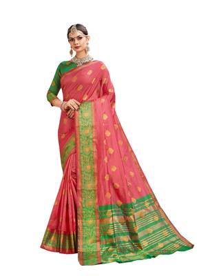 Pink Woven Cotton Silk Saree With Blouse 1