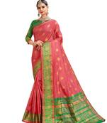 Pink Woven Cotton Silk Saree With Blouse