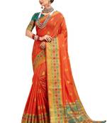 Orange Woven Cotton Silk Saree With Blouse