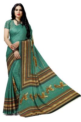 Green woven bemberg saree with blouse 1