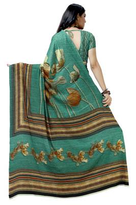 Green woven bemberg saree with blouse 2