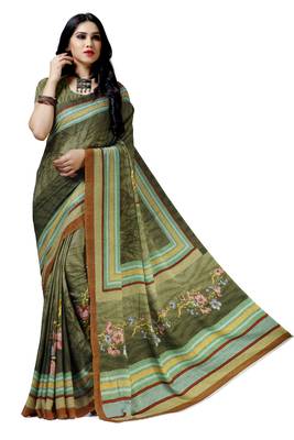 Green woven bemberg saree with blouse 1