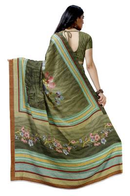 Green woven bemberg saree with blouse 2