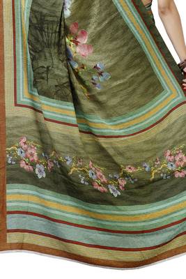 Green woven bemberg saree with blouse 3